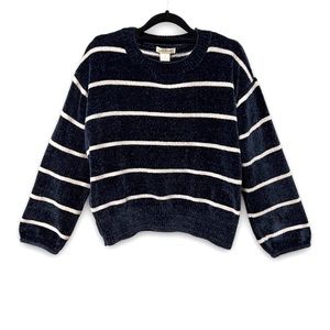 Luv Lane Striped Chenille Knit Sweater Dark Blue White Crewneck S